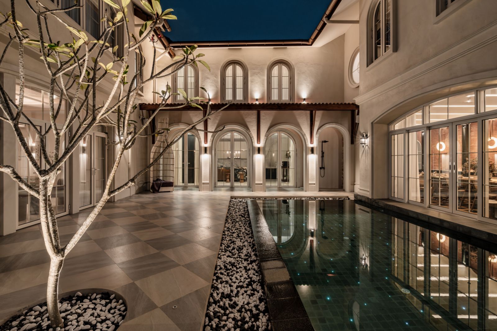 The house at night takes on a fairy tale quality