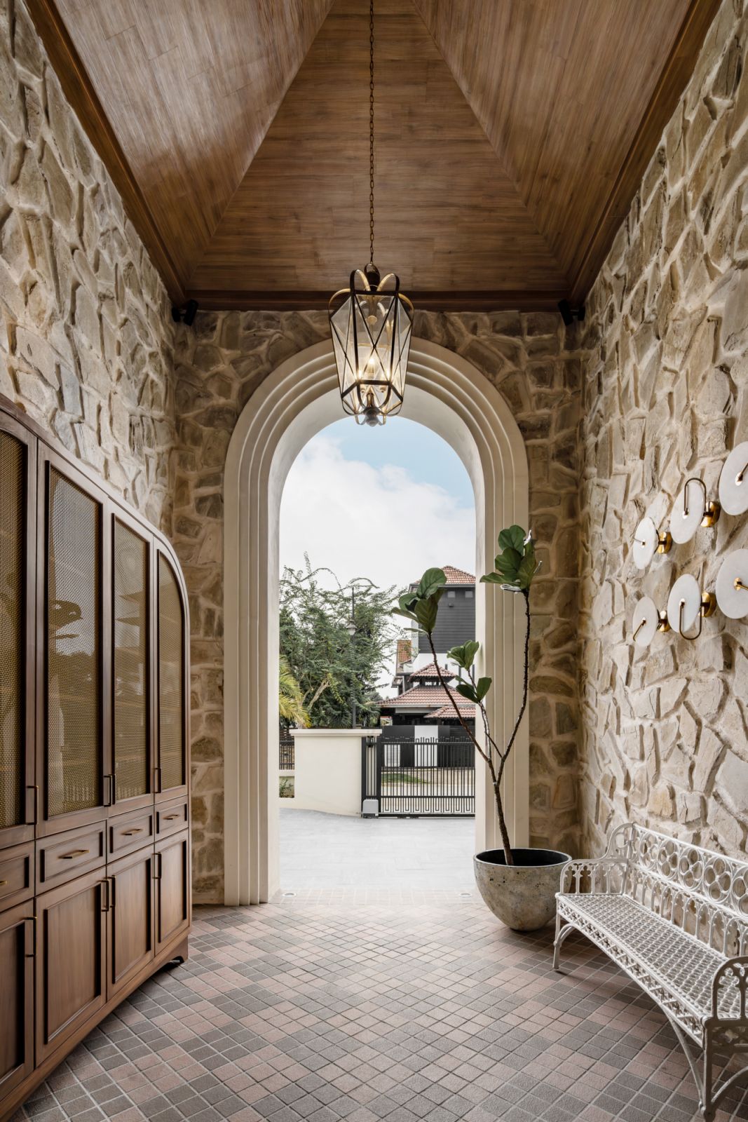 The home’s entrance makes an unforgettable first impression