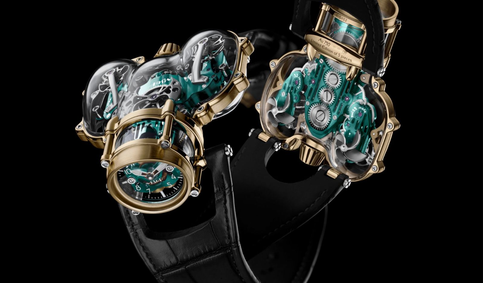 MB&F HM9 Sapphire Vision with yellow gold frame and green engine
