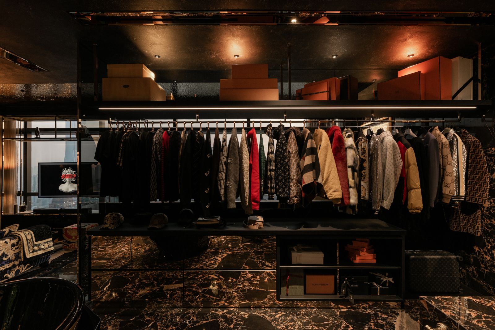 The client’s wardrobe is part of the decor