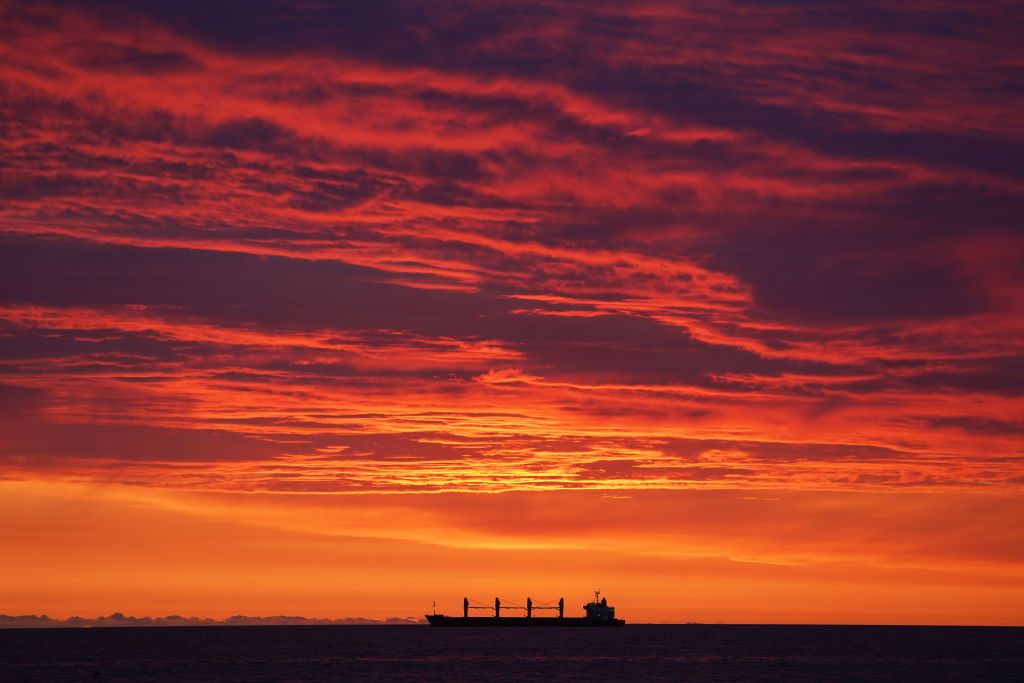 A ship on the North Sea off the coast of Tynemouth during sunrise. Picture date: Friday September 1, 2023. (Photo by Owen Humphreys/PA Images via Getty Images)(Photo: Getty Images)
