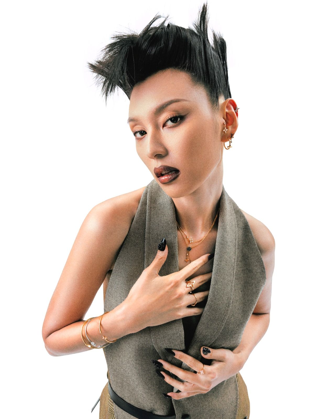 Louis Vuitton outfit, jewellery (Photo: Oscar Chik /Tatler Asia)