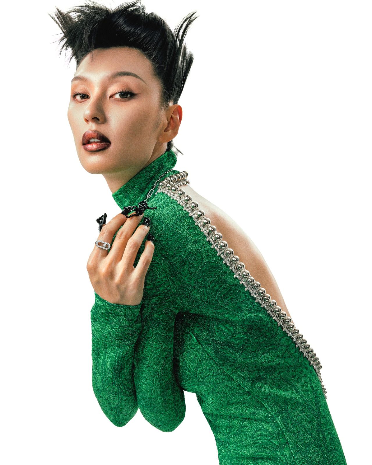 Givenchy dress; Messika Paris high jewellery Imperial Move ring, Move Link multi choker (Photo: Oscar Chik)