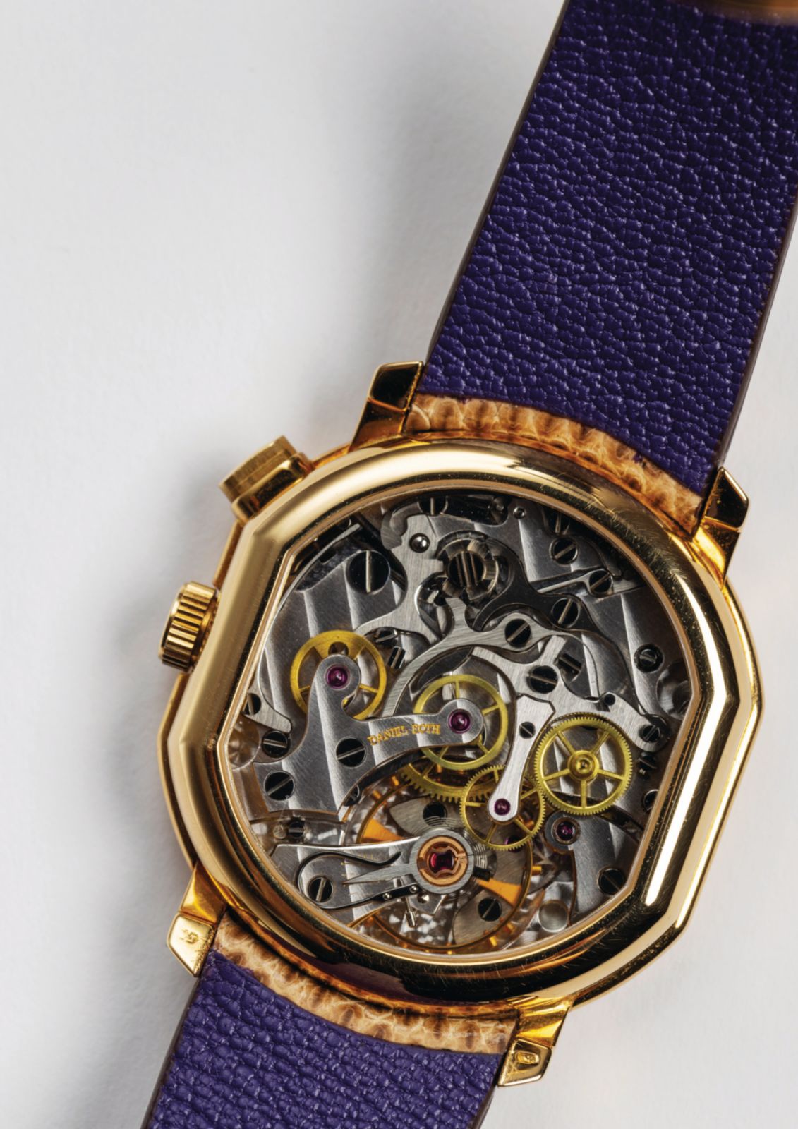 Caseback of Daniel Roth monopusher chronograph in yellow gold (Photo: courtesy of Affa Chan/Tatler Hong Kong)