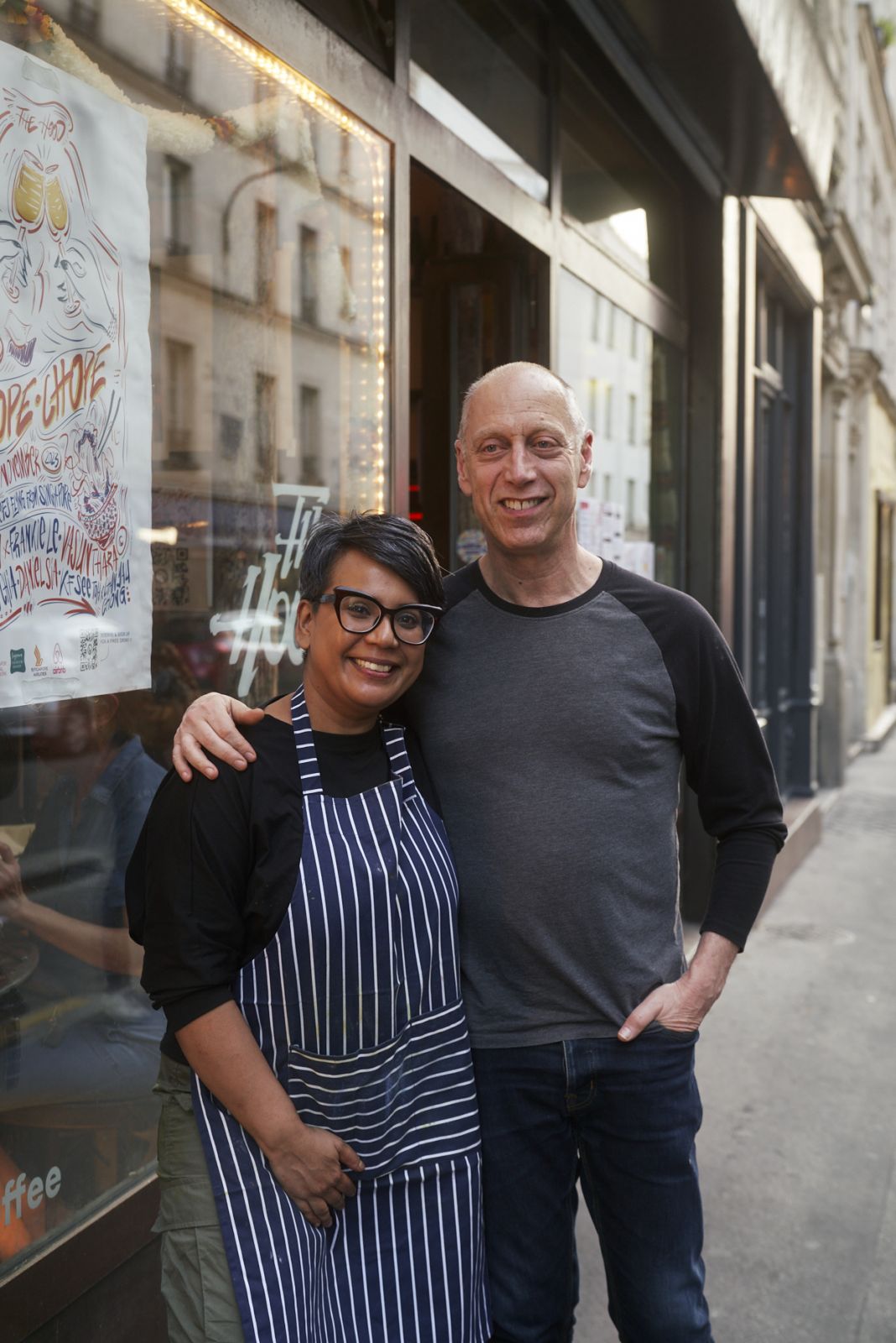 Masterchef Singapore season two top 10 contestant Vasunthara Ramasamy pictured with chef-author David Lebovitz at Chope Chope’s second event, creating South Indian inspired dishes