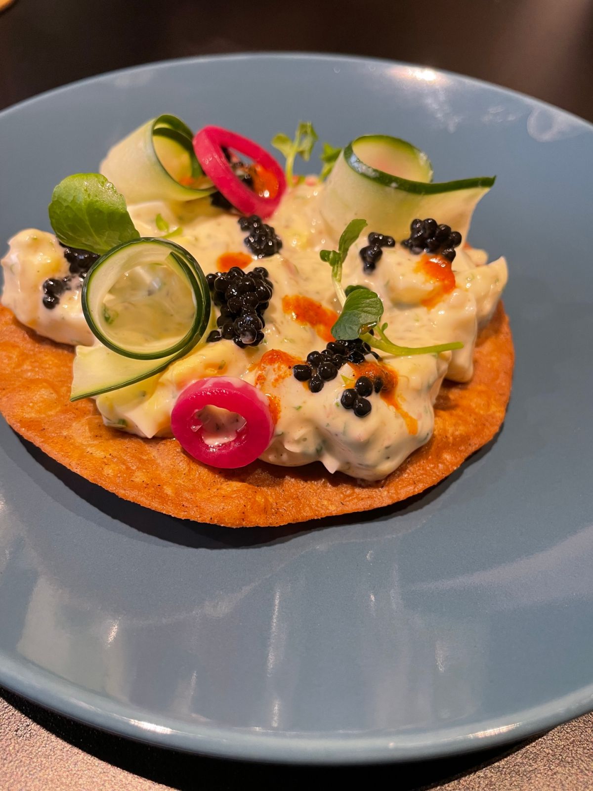 Taqueria Franco egg and caviar tostada