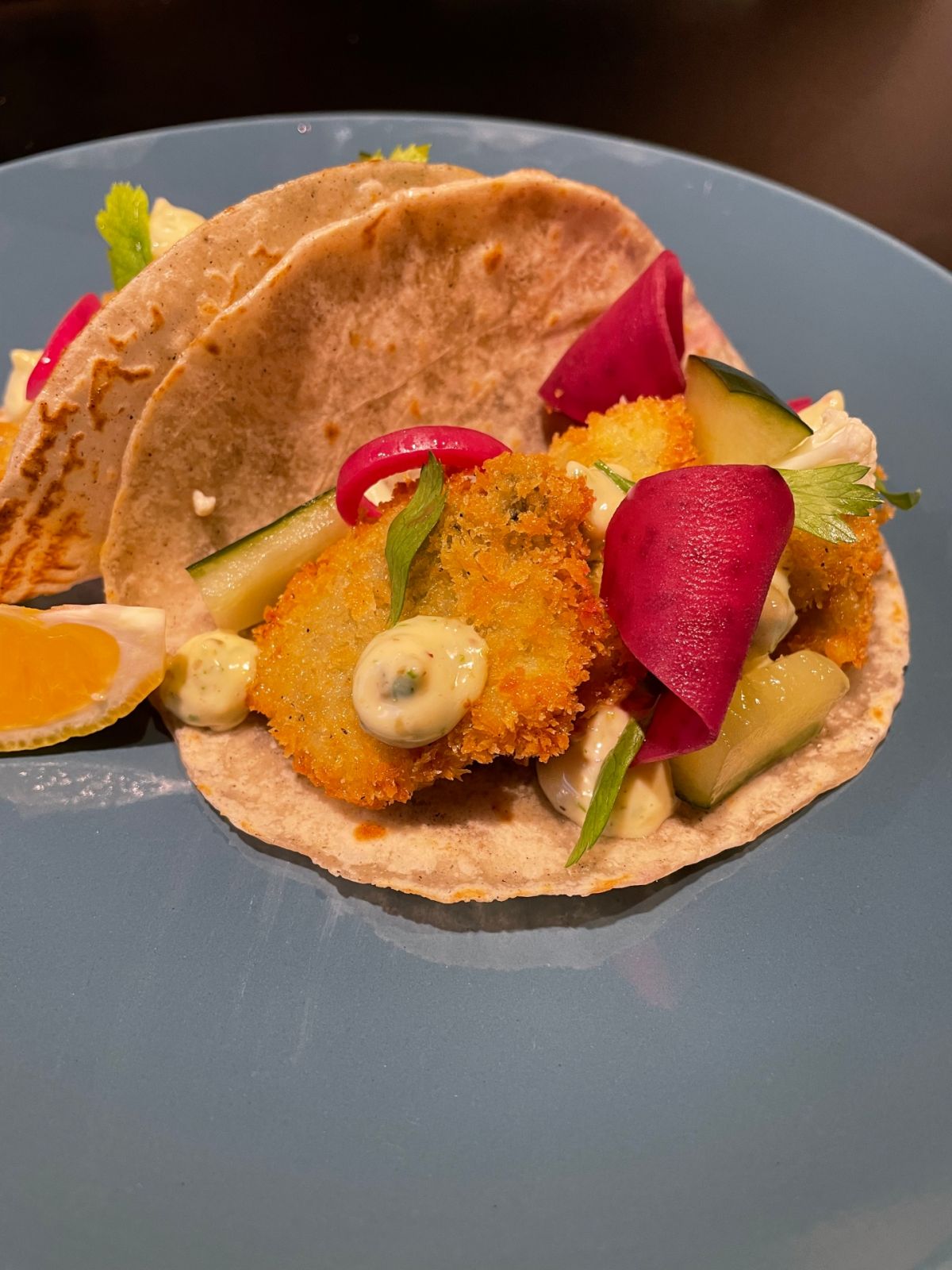 Taqueria Franco breaded oysters taco