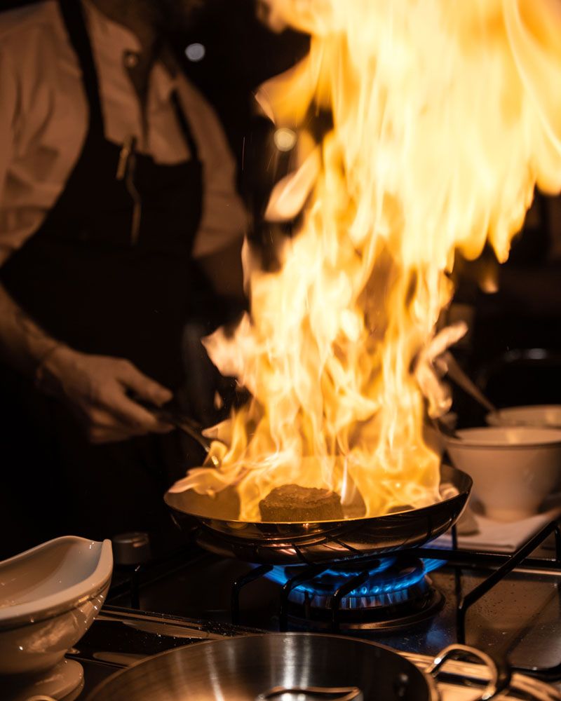 Whisky-flambeed steak