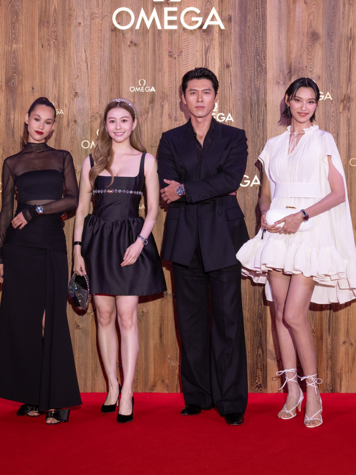From left: Kiko Mizuhara, Ayla Sham, Hyun Bin and Louise Wong at the gala dinner (Photo: courtesy of Omega)