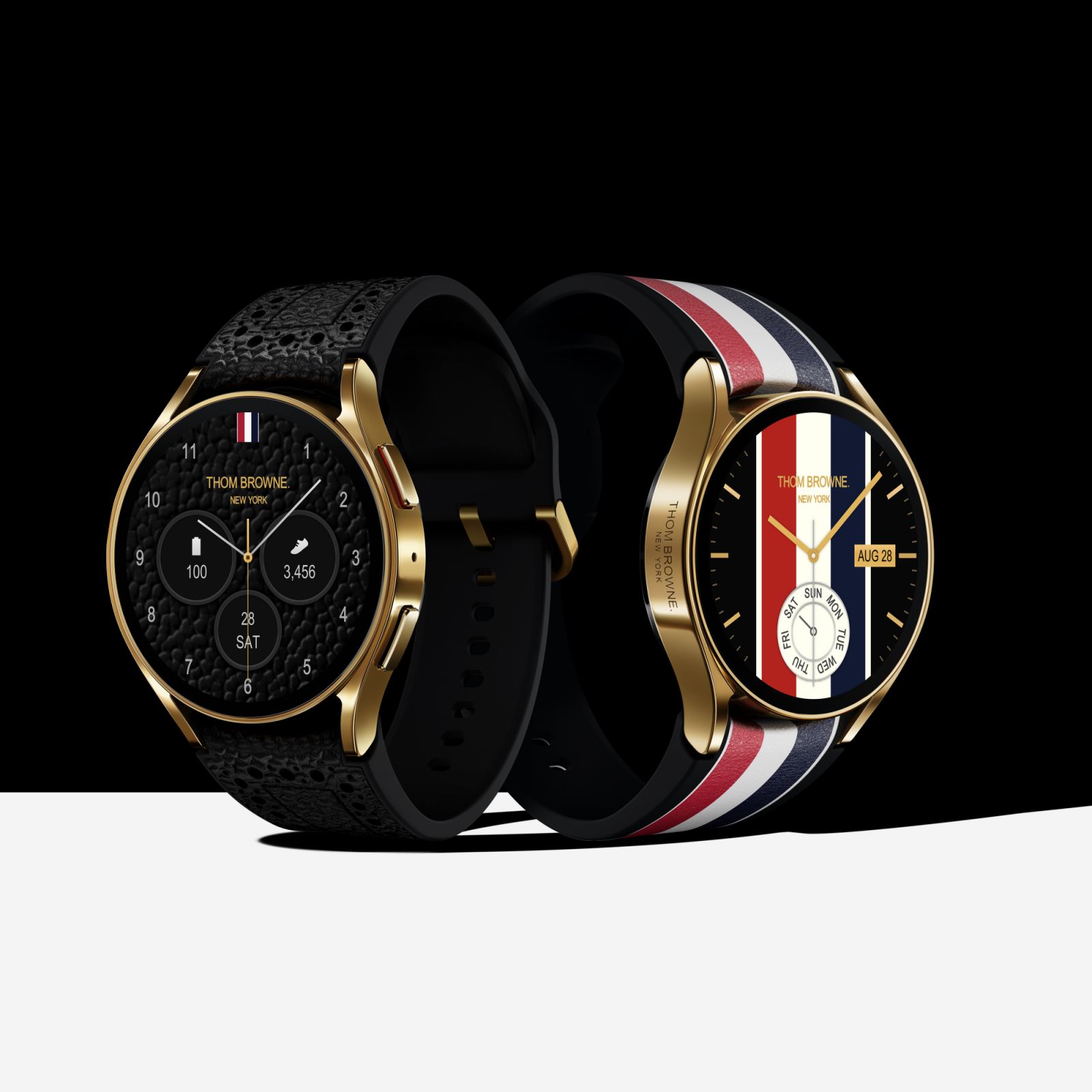 Galaxy Watch6以黑色壓紋皮革結合金色錶殼與錶扣,與手機的高質感相呼應。