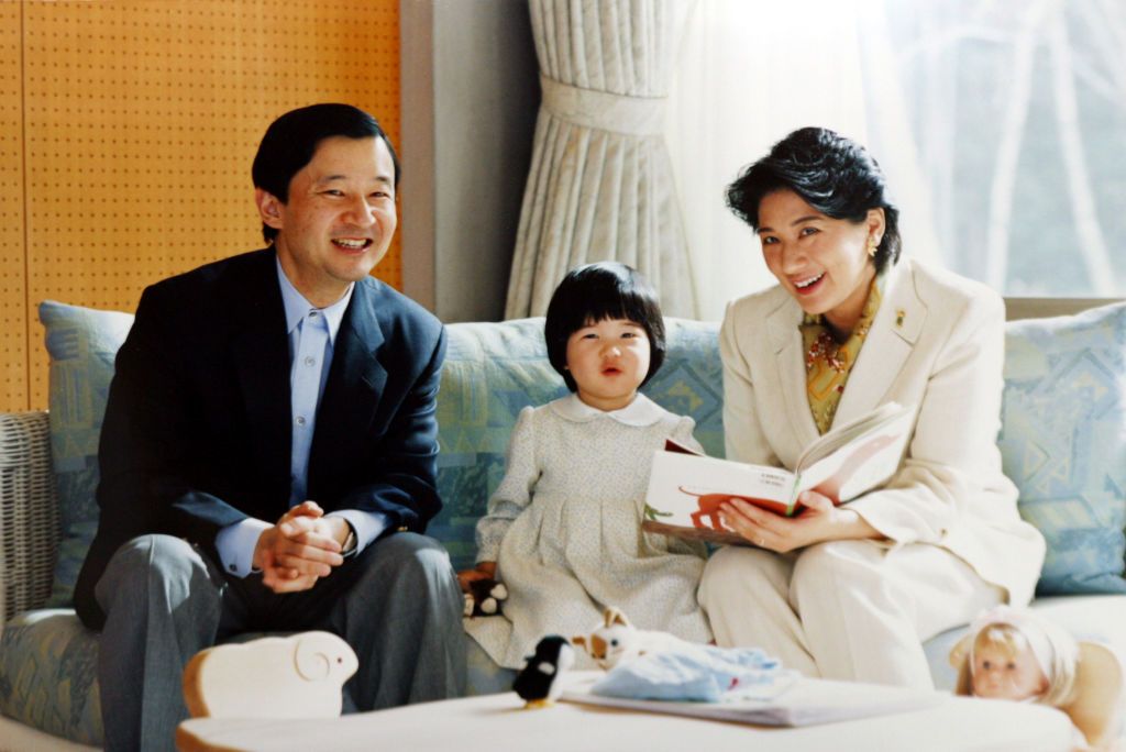 TOKYO - NOVEMBER 18: (FILE PHOTO) In this handout photo from the Imperial Household Agency, Crown Prince Naruhito of Japan and his wife Crown Princess Masako pose with their daughter Princess Aiko prior to her 2nd birthday November 18, 2003 in Tokyo. Crown Prince Naruhito and Crown Princess Masako will mark their 11th wedding anniversary on June 9, 2004. (Photo by Imperial Household Agency/Getty Images)