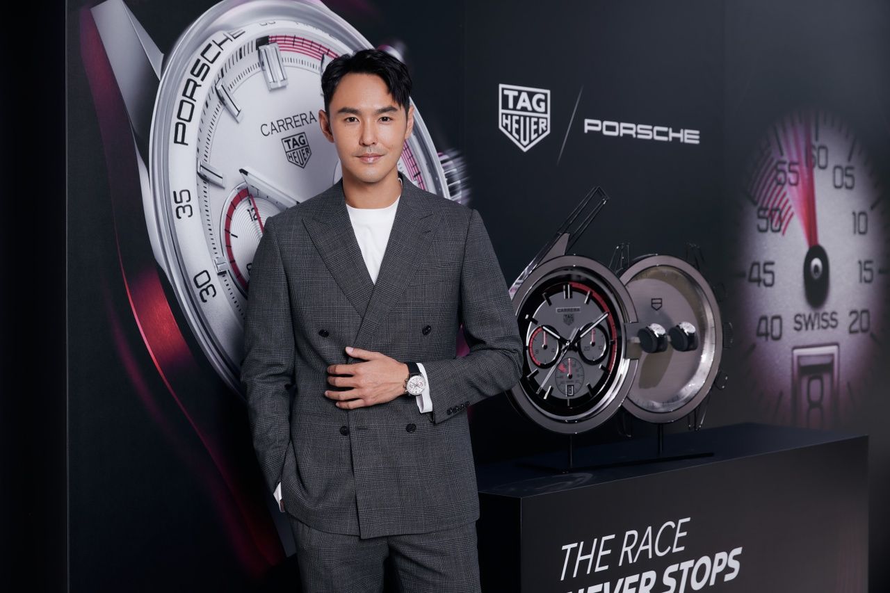 金馬影帝阮經天出席TAG Heuer Carrera Chronosprint x Porsche發表會,並佩戴新腕錶的精剛款。(Photo: TAG Heuer)