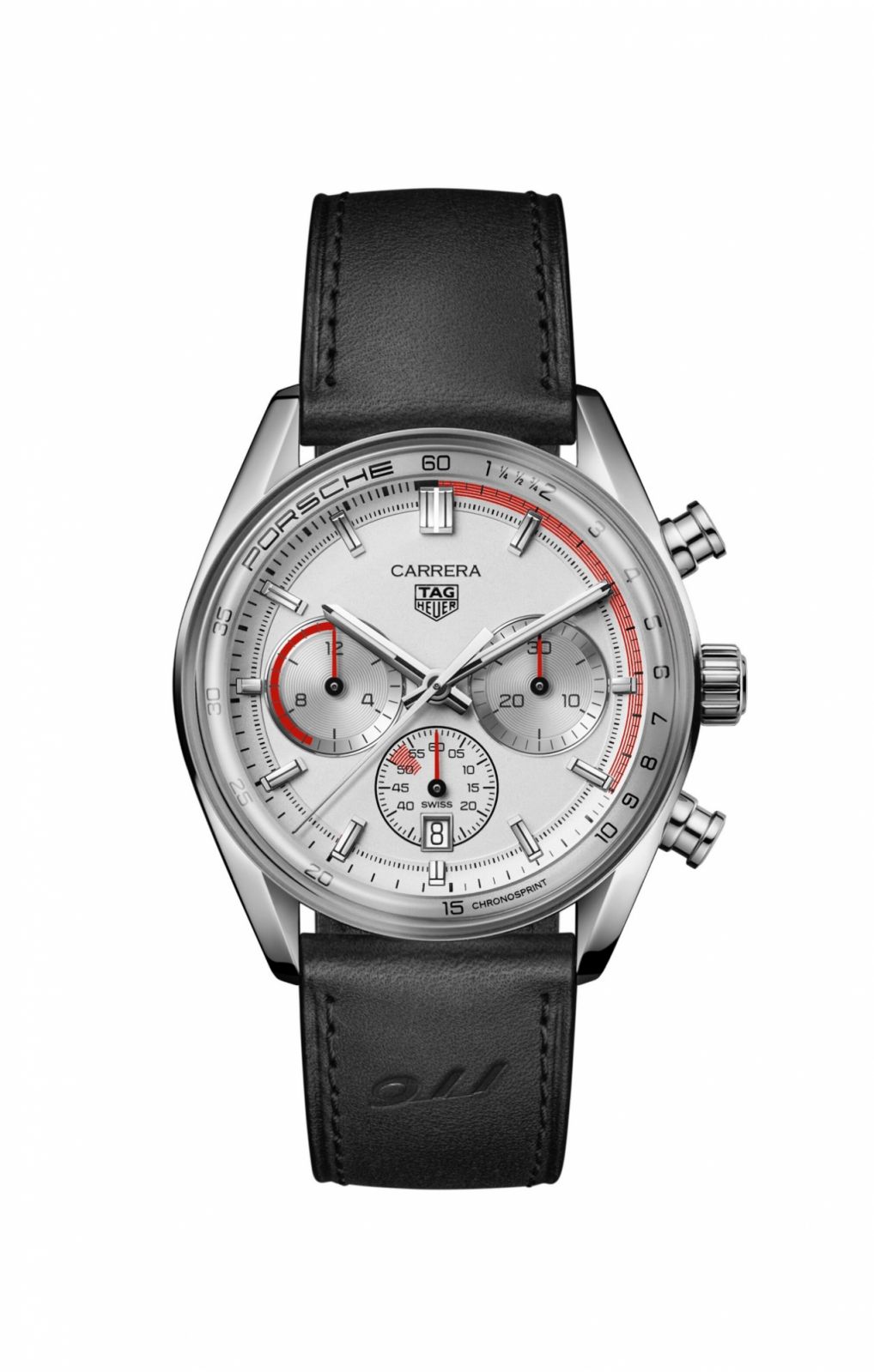 TAG Heuer Carrera Chronosprint x Porsche計時腕錶精鋼款。(Photo: TAG Heuer)