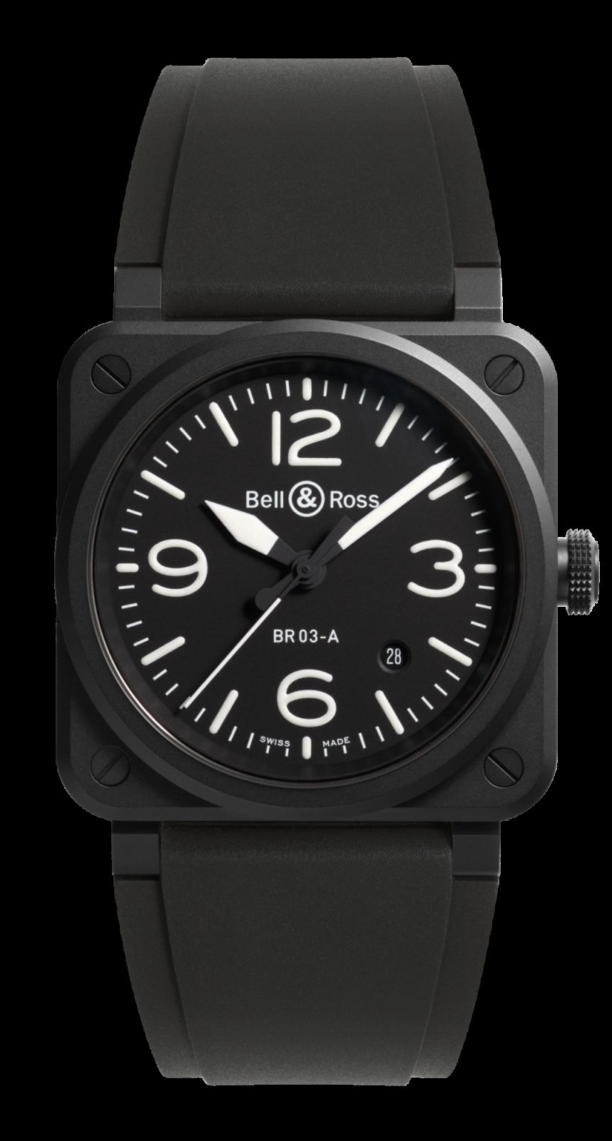 BR 03 Black Matte款,黑色陶瓷錶殼搭配黑色面盤,建議售價NT133,000。(Photo: Bell & Ross)