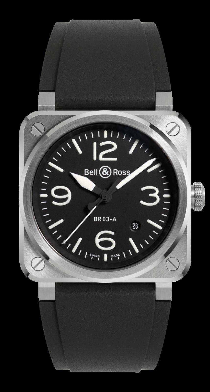 BR 03 Black Steel款,精鋼錶殼搭配黑色錶盤,建議售價NT117,000(Photo: Bell & Ross)
