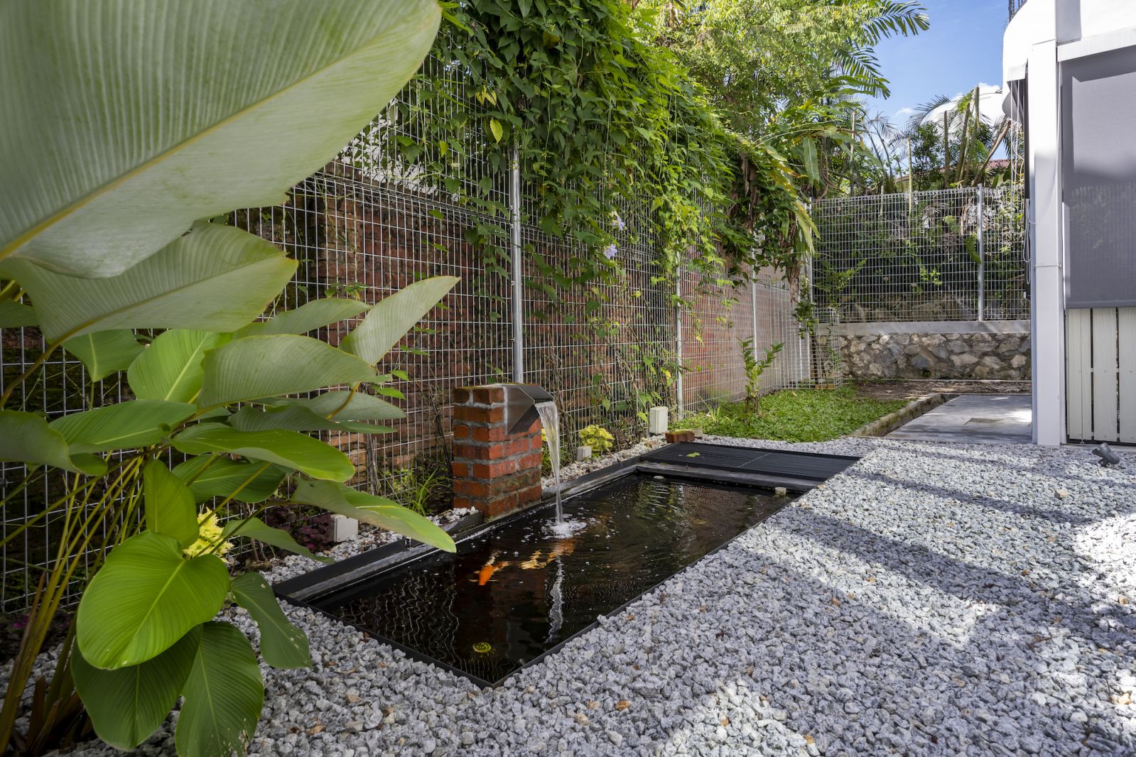 Koi pond within the pocket park