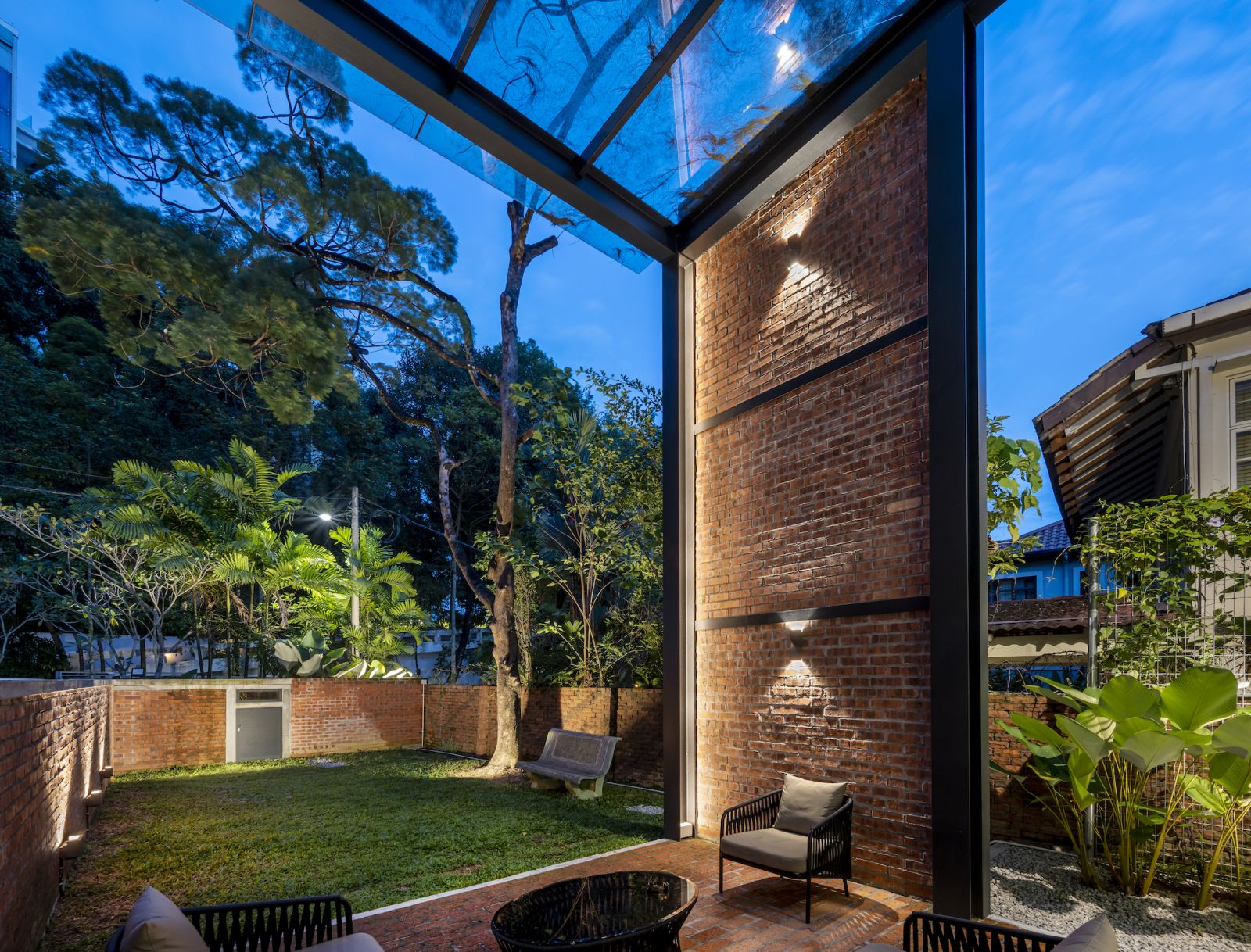 Garden view at dusk