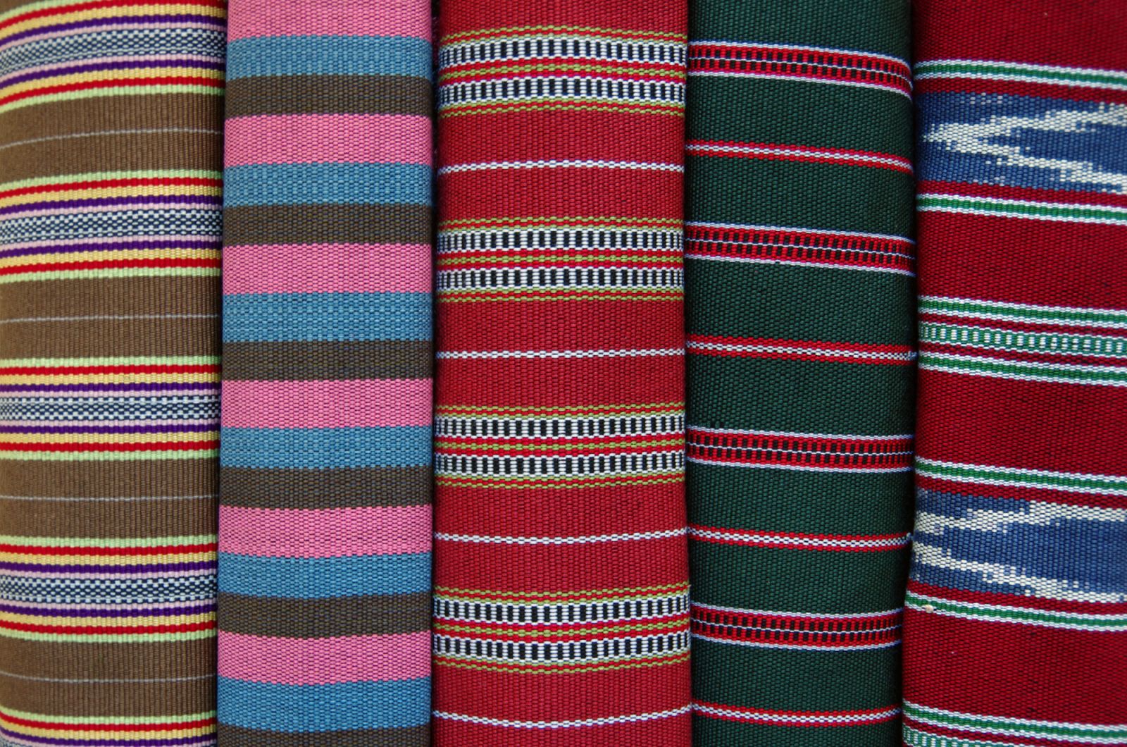 A selection of cotton table runners hand woven by village weavers in the Philippines