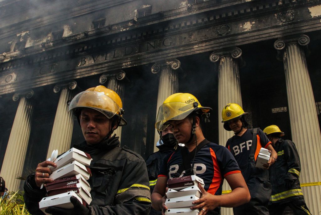Aftermath scenes from the massive fire that razed the decades-old Manila Central Post Office on Monday, May 22. (Photo by Jann Bonifacio/NurPhoto via Getty Images)
