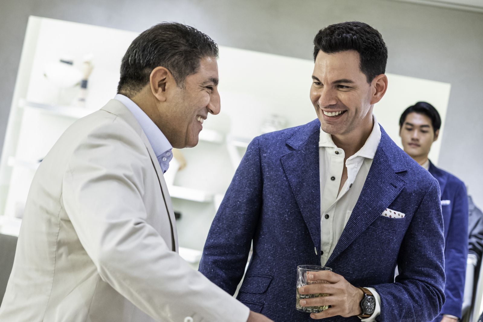 Leica's MD Sunil Kaul catching up with host and camera enthusiast Bobby Tonelli