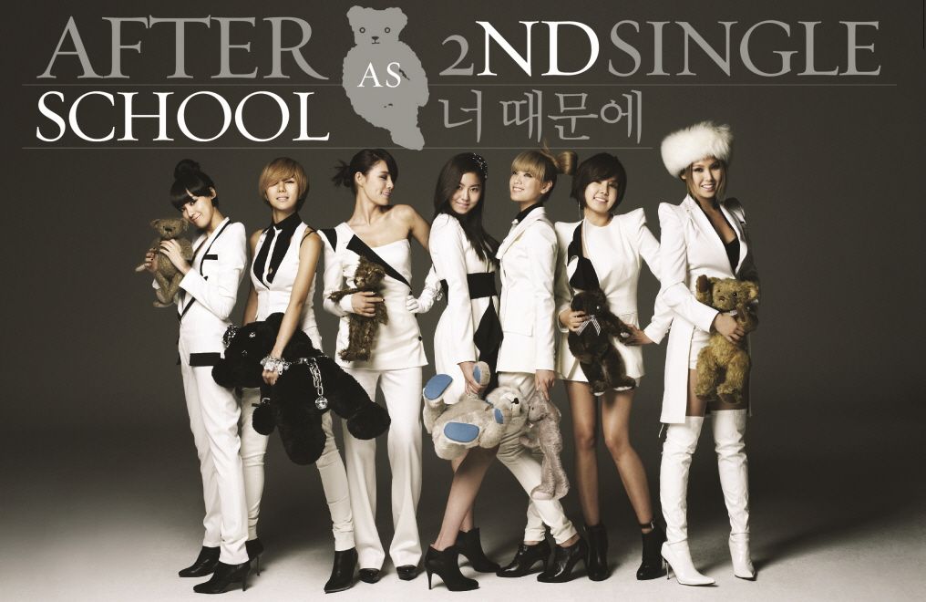 Nana林珍娜加入After school後全體成員照，單曲《Because of You》形象照一共有黑白兩款。