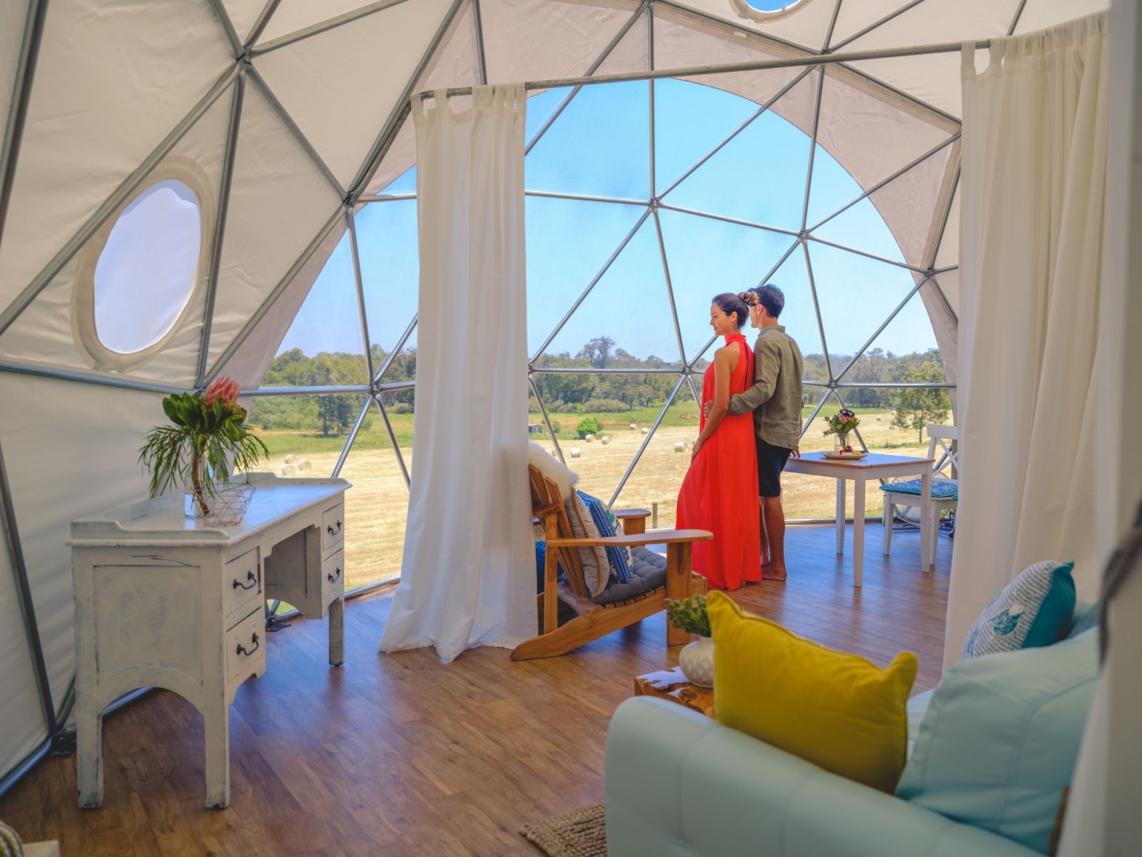 Couple relaxing in their accommodation at Mile End Glamping, Margaret River