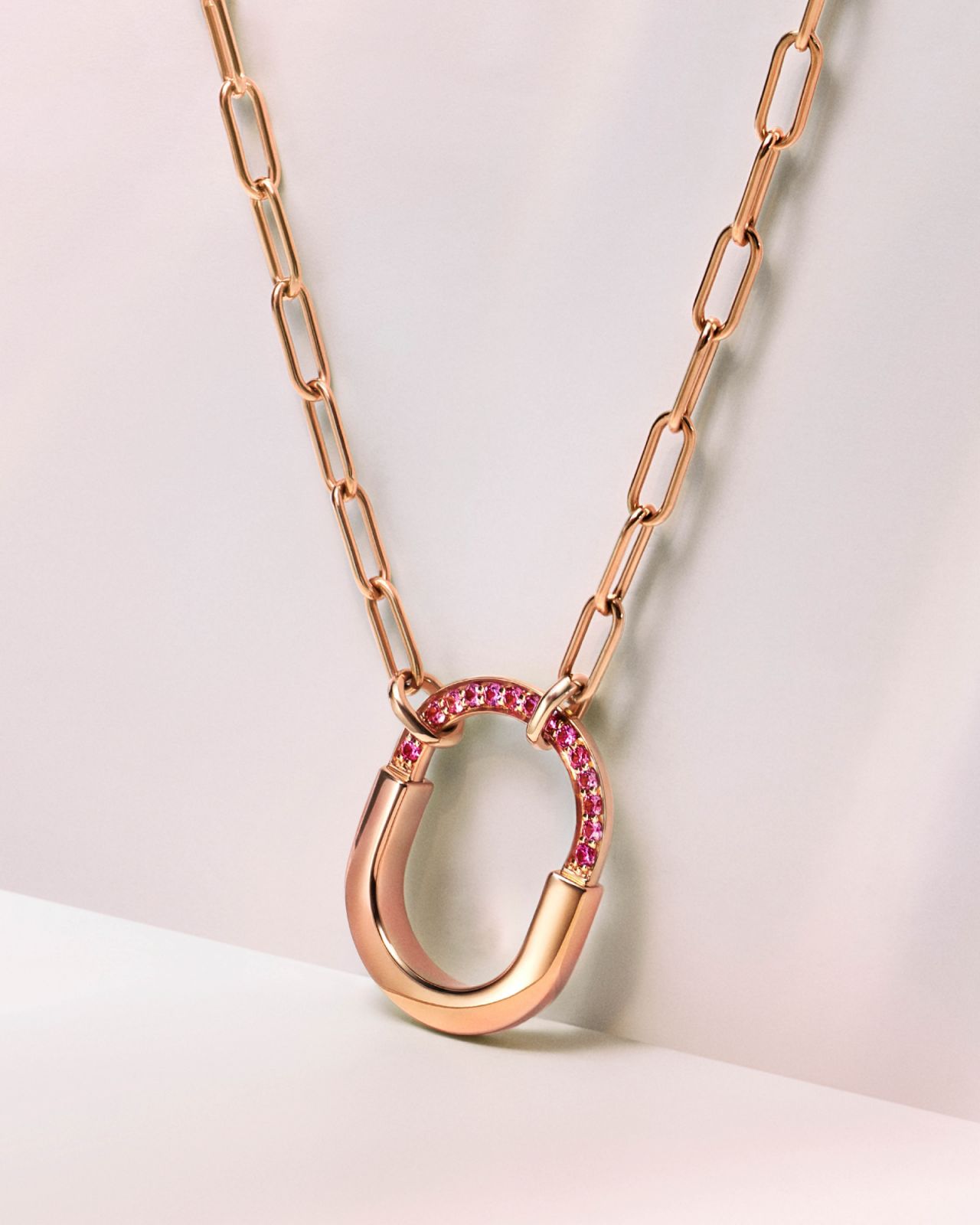 Tiffany Lock ROSÉ Edition small pendant in 18k rose gold with pink sapphires (Photo: courtesy of Tiffany & Co)