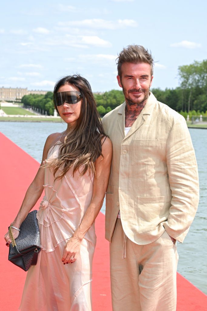 VERSAILLES, FRANCE - JUNE 26:  Victoria Beckham and David Beckham attend the "Le Chouchou" Jacquemus' Fashion Show at Chateau de Versailles on June 26, 2023 in Versailles, France. (Photo by Stephane Cardinale - Corbis/Corbis via Getty Images)