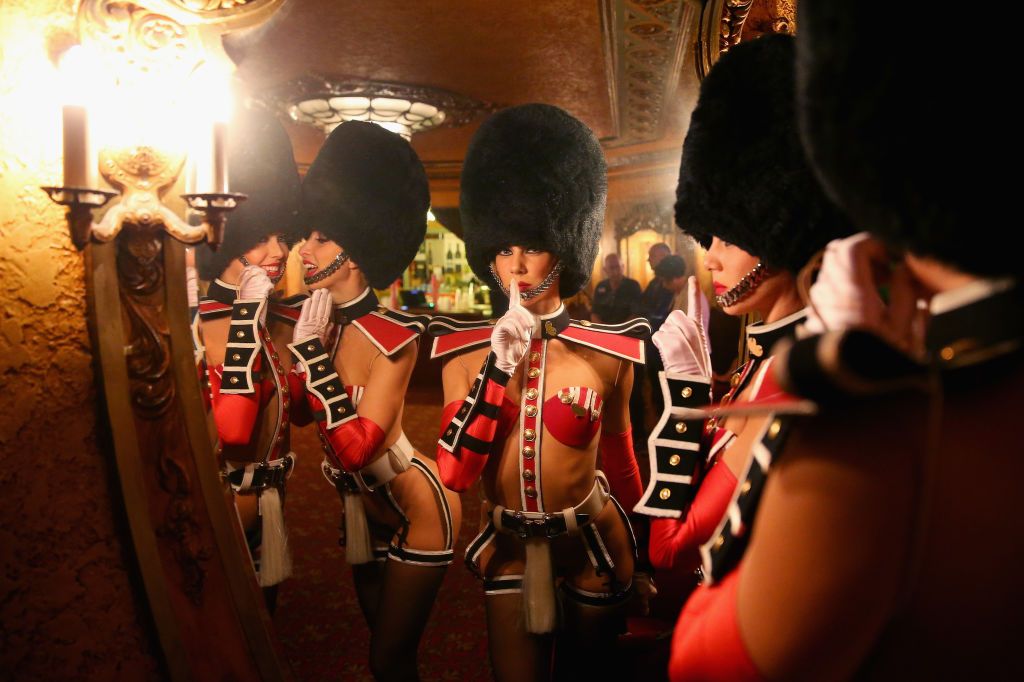 SYDNEY, AUSTRALIA - SEPTEMBER 26: Showgirls pose in against a mirror during a media call for Crazy Horse Paris 'Forever Crazy' at State Theatre on September 26, 2017 in Sydney, Australia. (Photo by Don Arnold/WireImage)