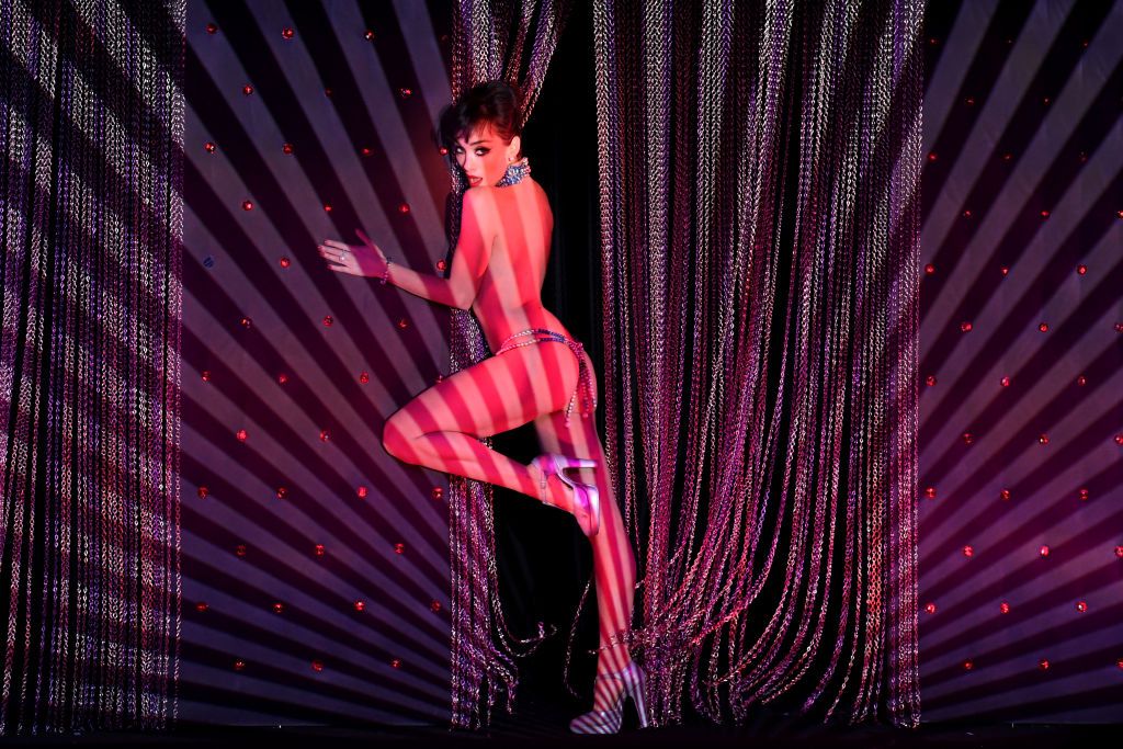 PARIS, FRANCE - OCTOBER 02: A dancer performs on stage during the reopening of Le Crazy Horse Paris after an enforced break lasting more than 6 Months due to the Coronavirus outbreak on October 02, 2020 in Paris, France. (Photo by Kristy Sparow/Getty Images For ABA)