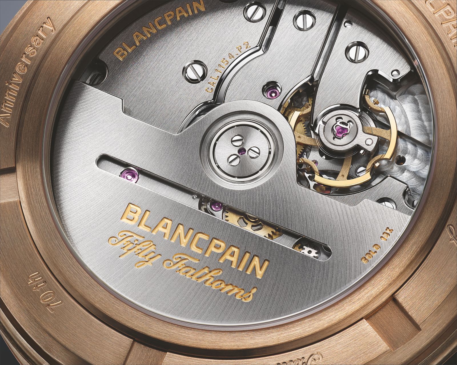 The open caseback of the Blancpain Fifty Fathoms 70th Anniversary Act 3