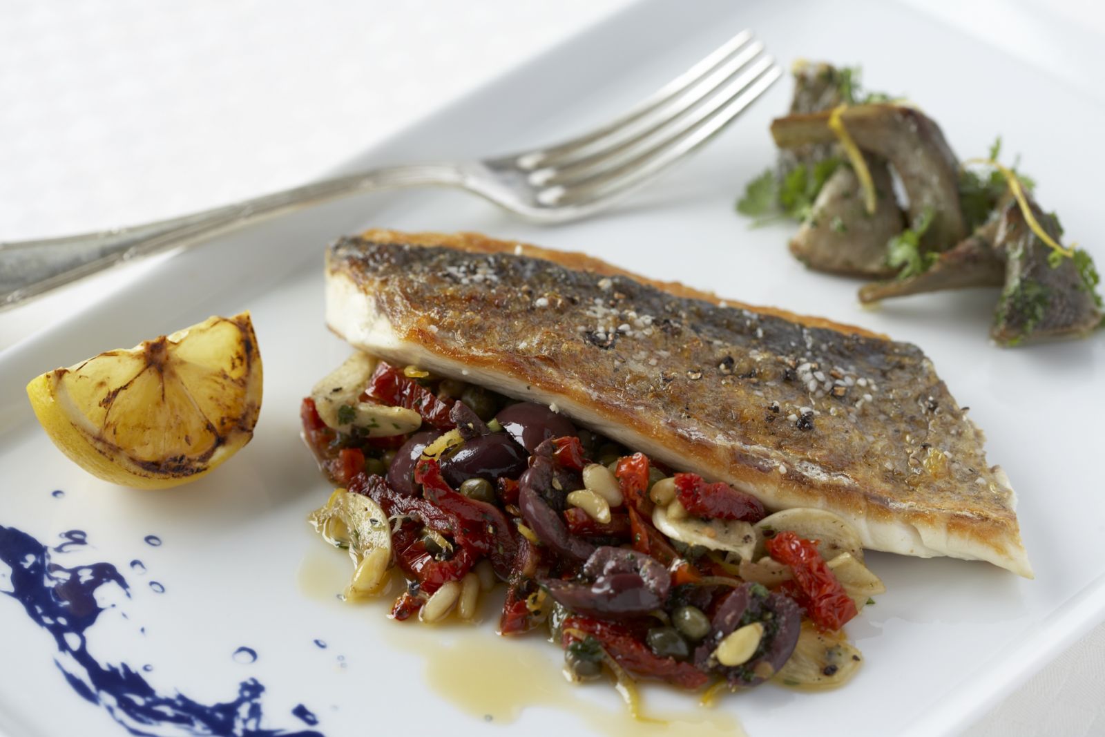 Celebrity Solstice Blu restaurant, daurade fish entree, food, dining, meal