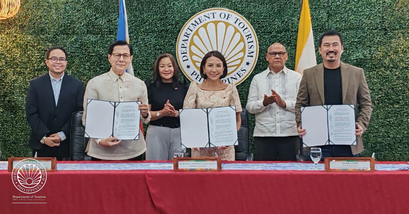 L-R: FDCP Executive Director Dan Morales, FDCP Chairman and CEO Tirso Cruz III, DOT Undersecretary Mae Elaine Bathan, DOT Secretary Christina Garcia Frasco, TIEZA Assistant COO Jetro Lozada and TIEZA COO Mark Lapid (Photo: Department of Tourism)