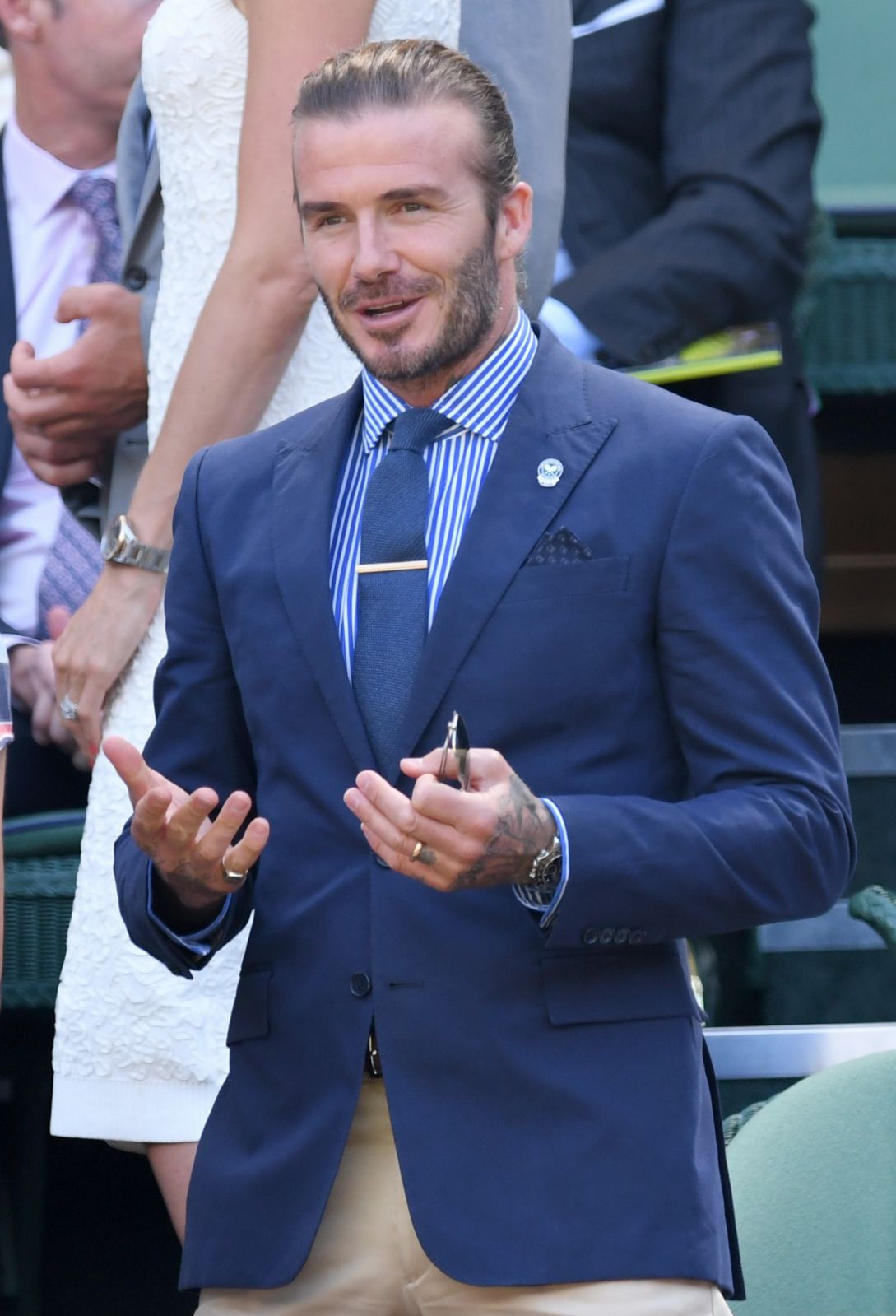 貝克漢佩戴勞力士Cosmograph Daytona計時腕錶。（Photo: Getty Images）
