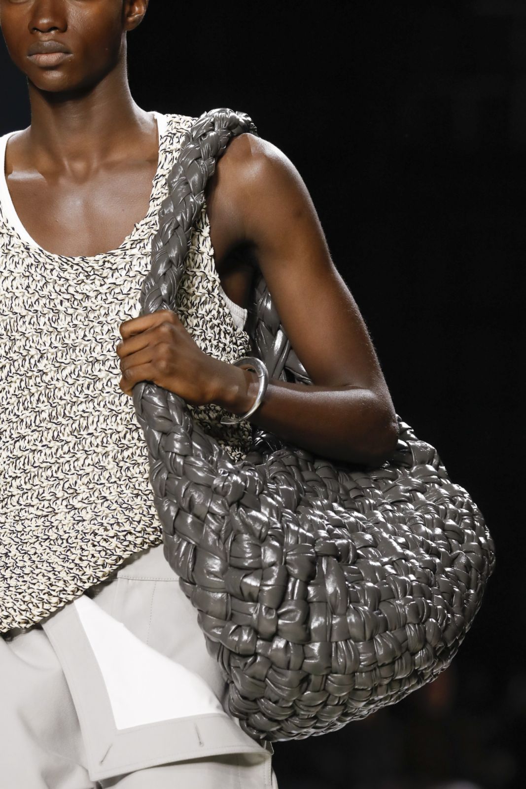 MILAN, ITALY - SEPTEMBER 23: A model walks the runway during the Bottega Veneta Ready to Wear Spring/Summer 2024 fashion show as part of the Milan Fashion Week on September 23, 2023 in Milan, Italy. (Photo by Victor VIRGILE/Gamma-Rapho via Getty Images)