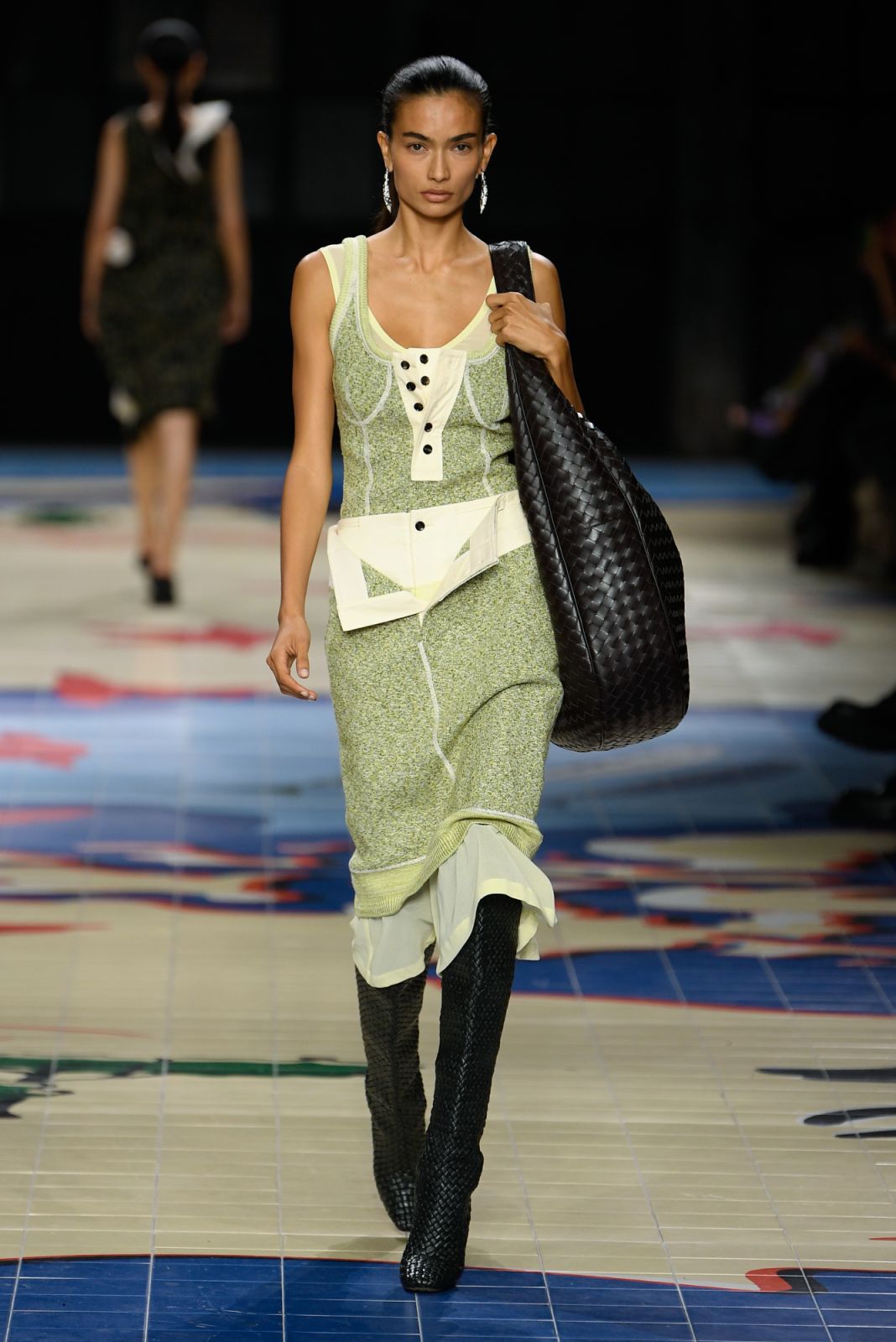 Model on the runway at the Bottega Veneta Spring 2024 Ready to Wear Fashion Show on September 23, 2023 in Milan, Italy. (Photo by Giovanni Giannoni/WWD via Getty Images)