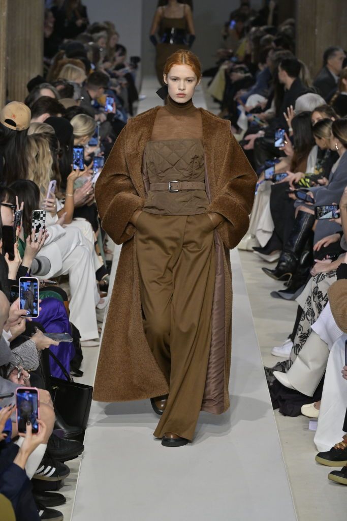 Model on the runway at Max Mara Fall 2023 Ready To Wear Fashion Show on February 23, 2023 at the Rotanda Della Bescana in Milan, Italy. (Photo by Giovanni Giannoni/WWD via Getty Images)