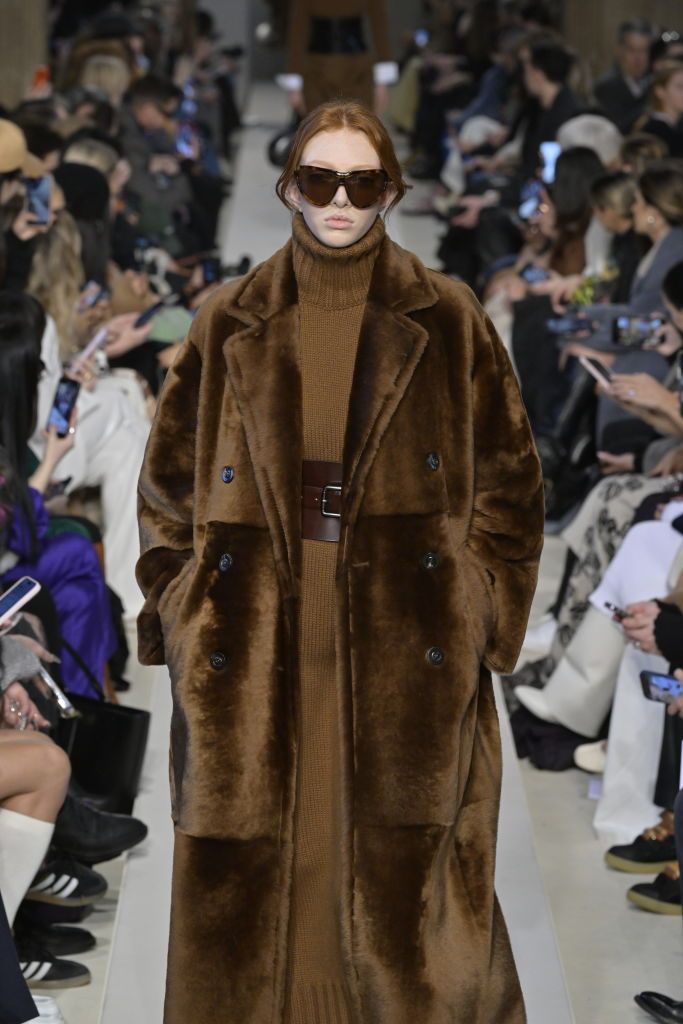 Model on the runway at Max Mara Fall 2023 Ready To Wear Fashion Show on February 23, 2023 at the Rotanda Della Bescana in Milan, Italy. (Photo by Giovanni Giannoni/WWD via Getty Images)