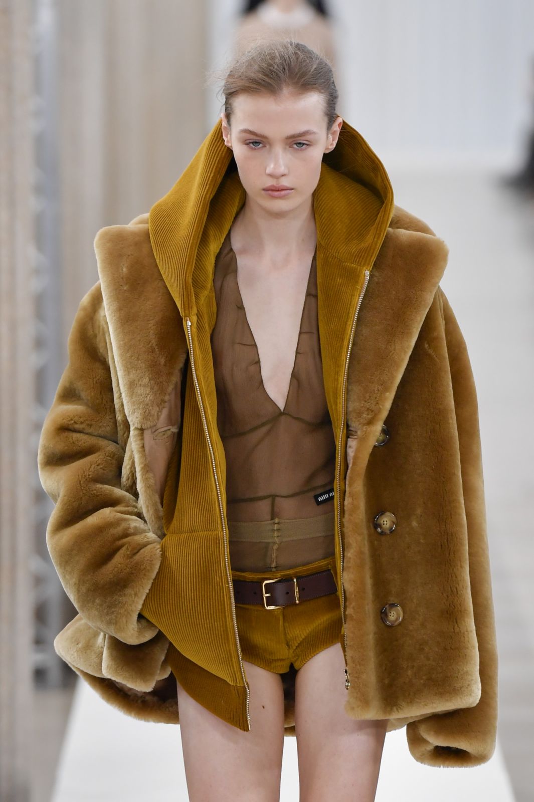 PARIS, FRANCE - MARCH 07: A model walks the runway during the Miu Miu Ready to Wear Fall/Winter 2023-2024 fashion show as part of the Paris Fashion Week on March 7, 2023 in Paris, France. (Photo by Victor VIRGILE/Gamma-Rapho via Getty Images)