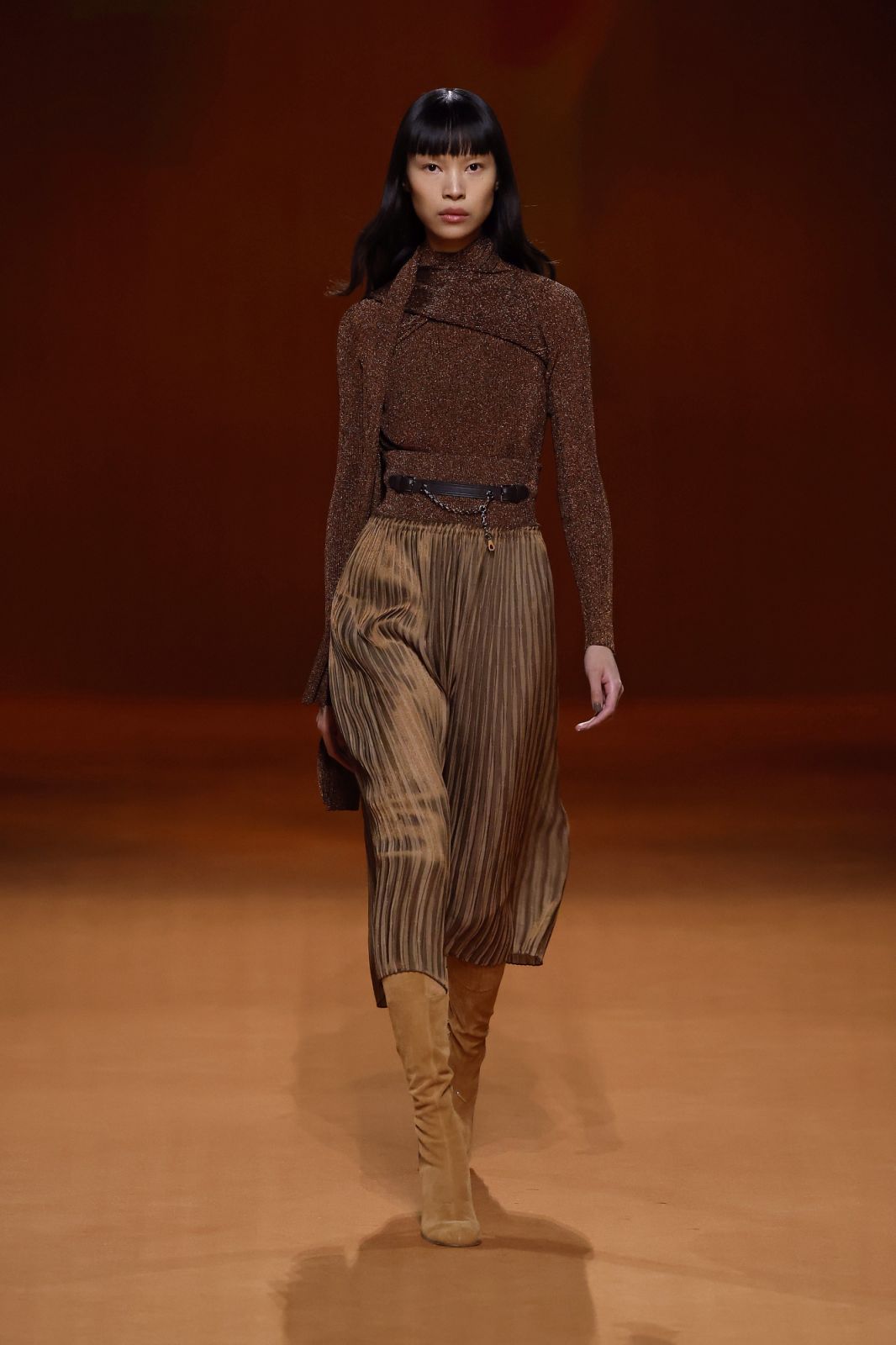 A model walks the runway during the Hermes Womenswear Fall Winter 2023-2024 show as part of Paris Fashion Week on March 4, 2023 in Paris, France. (Photo by Estrop/Getty Images)