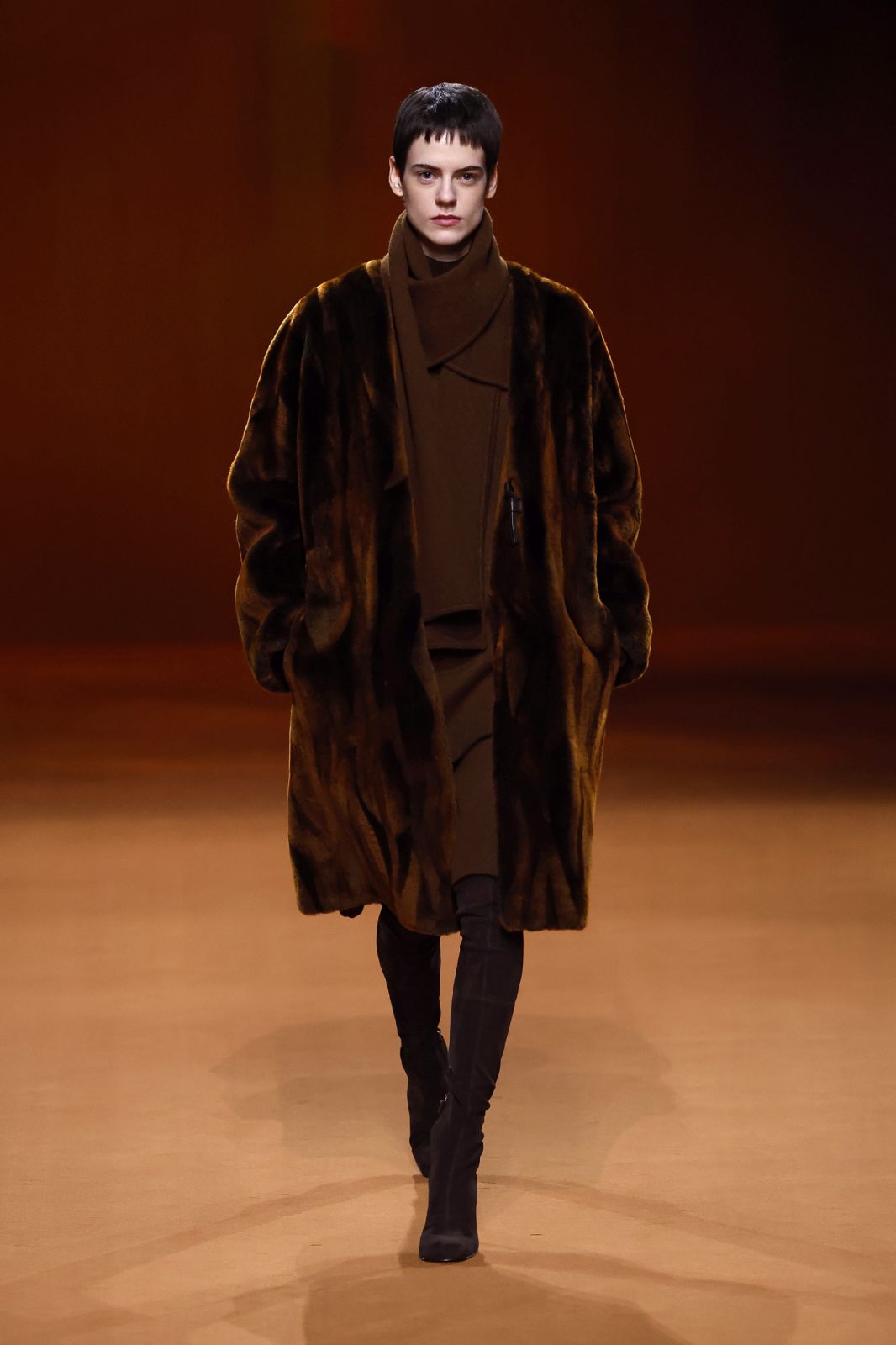 A model walks the runway during the Hermes Womenswear Fall Winter 2023-2024 show as part of Paris Fashion Week on March 4, 2023 in Paris, France. (Photo by Estrop/Getty Images)
