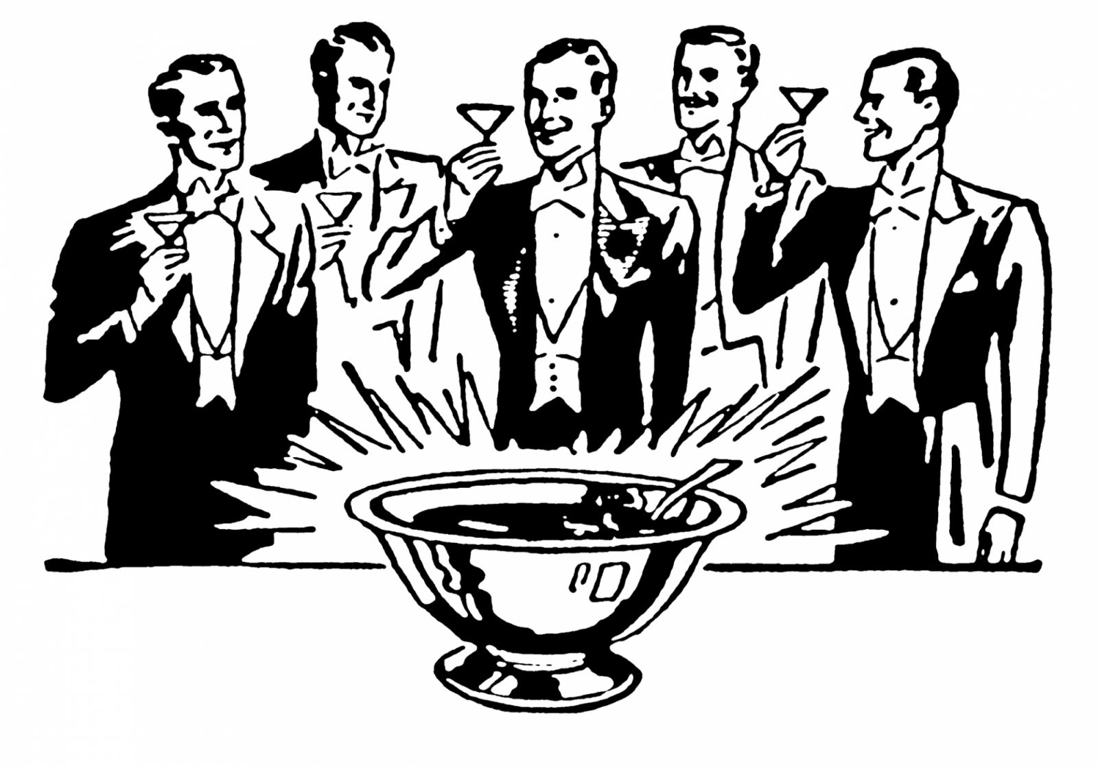 Men in Tuxedo Toasting Around Punch bowl