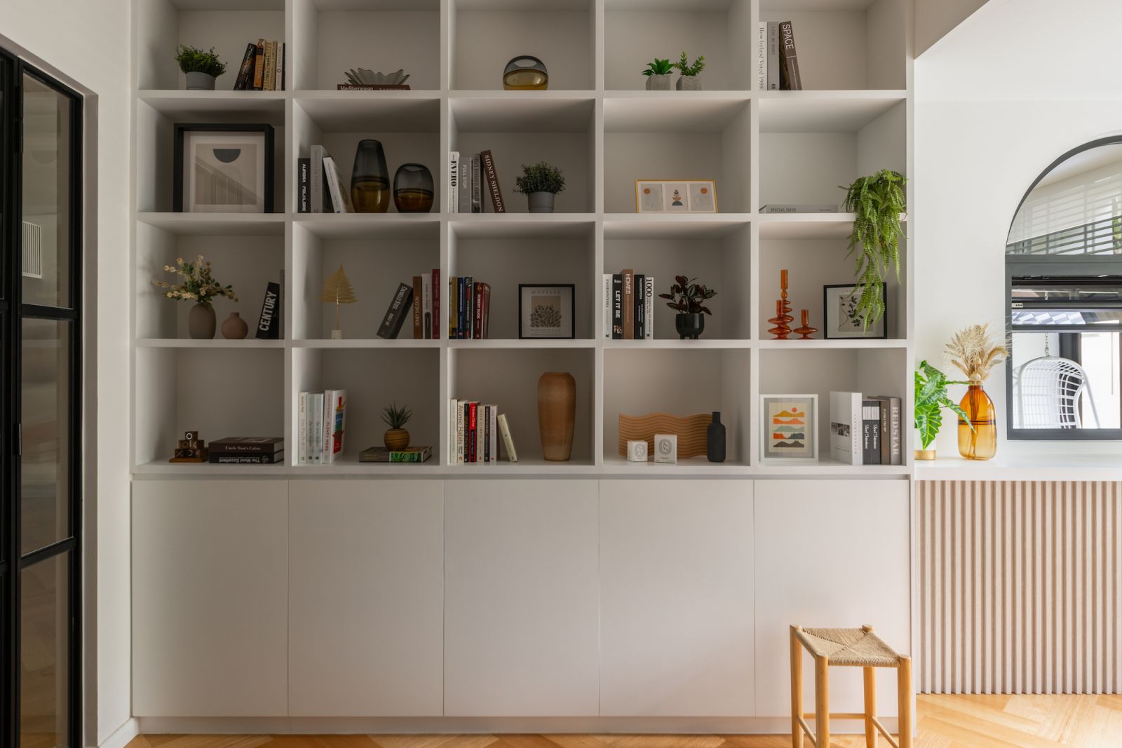 Open shelving and concelaed storage