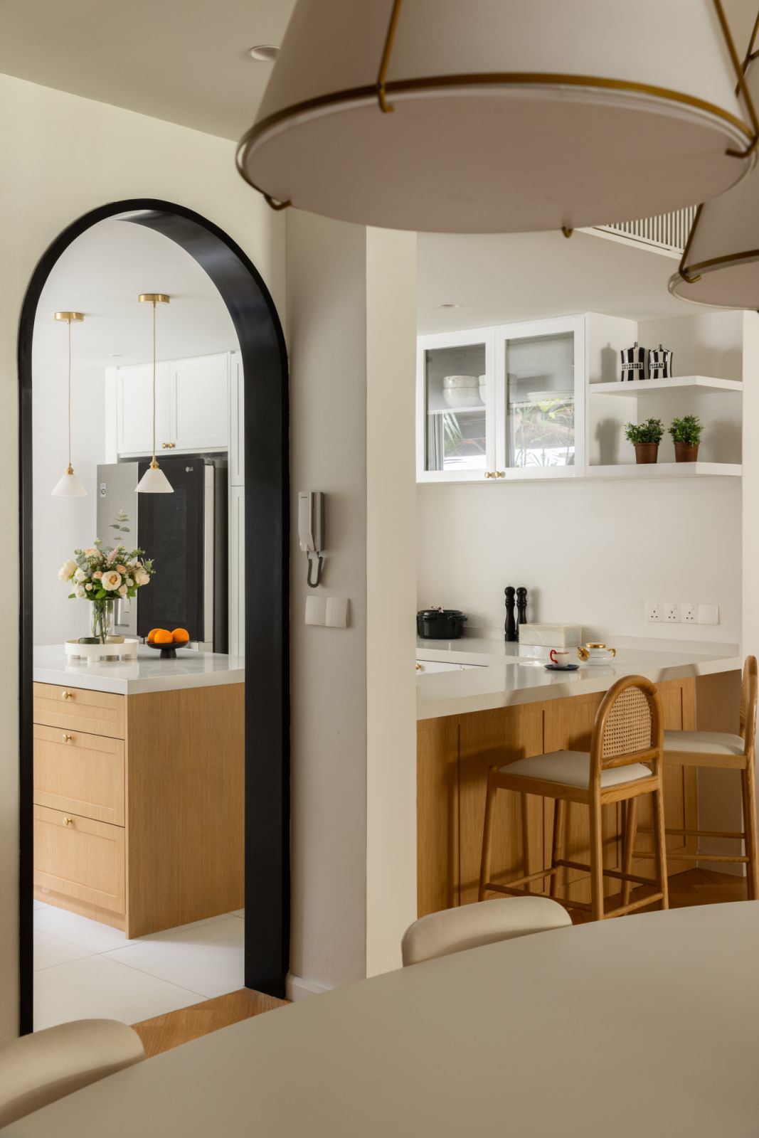 Archways soften the space