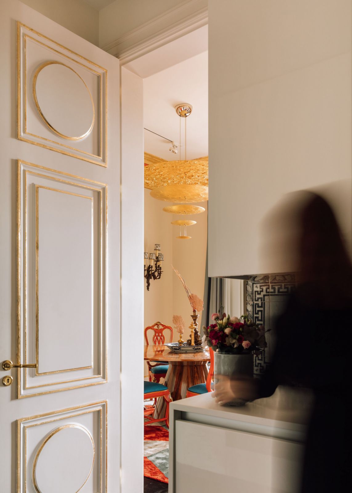 woman busy at the doorway of decorating house