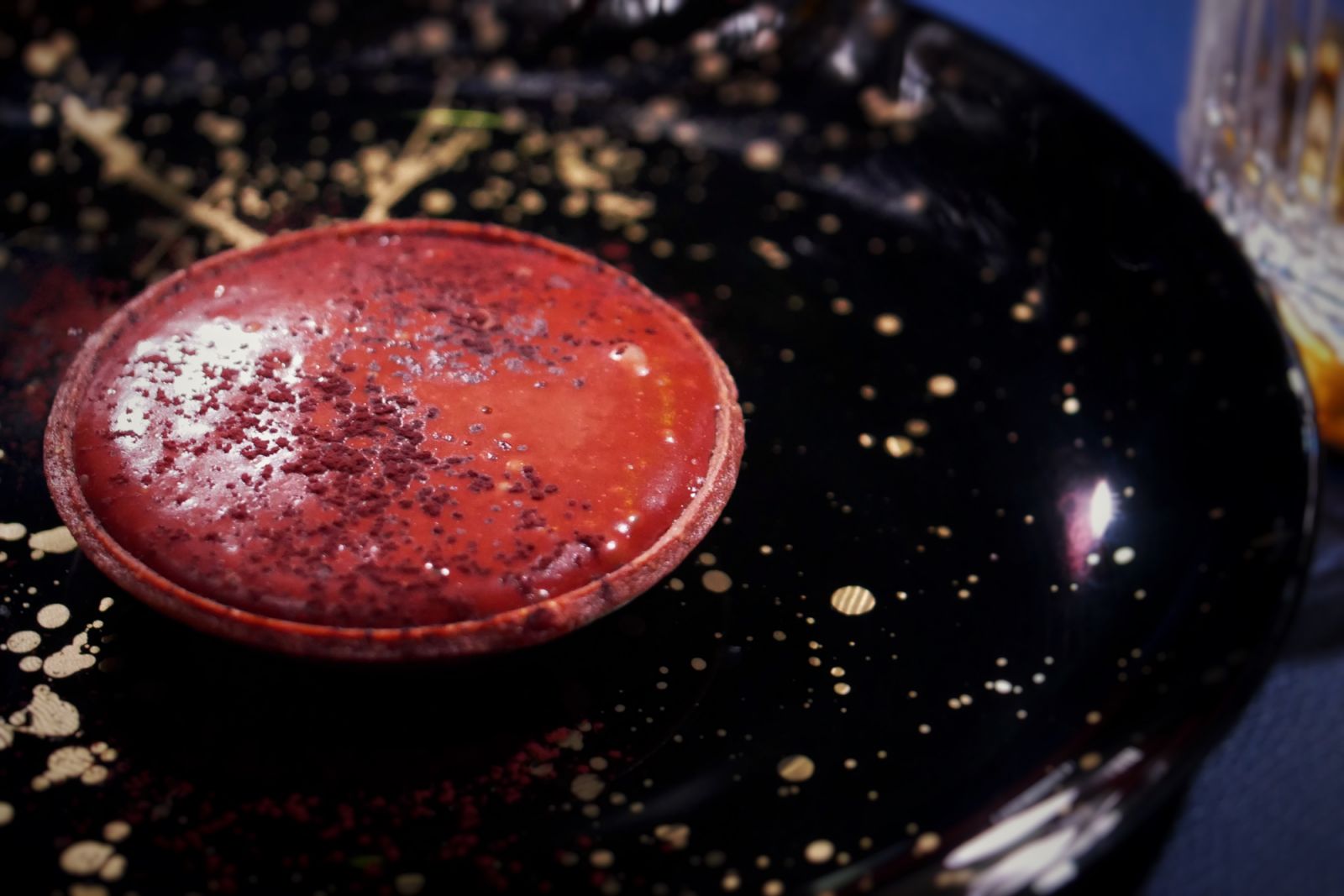 An oozy warm chocolate tart by Chef Kobayashi spritzed with the Elusive Umami