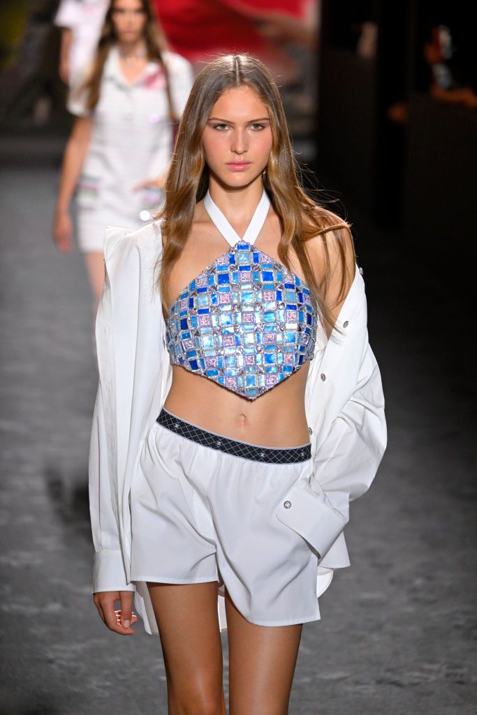 PARIS, FRANCE - OCTOBER 03: (EDITORIAL USE ONLY - For Non-Editorial use please seek approval from Fashion House) A model walks the runway during the Chanel Womenswear Spring/Summer 2024 show as part of Paris Fashion Week on October 03, 2023 in Paris, France. (Photo by Kristy Sparow/WireImage )