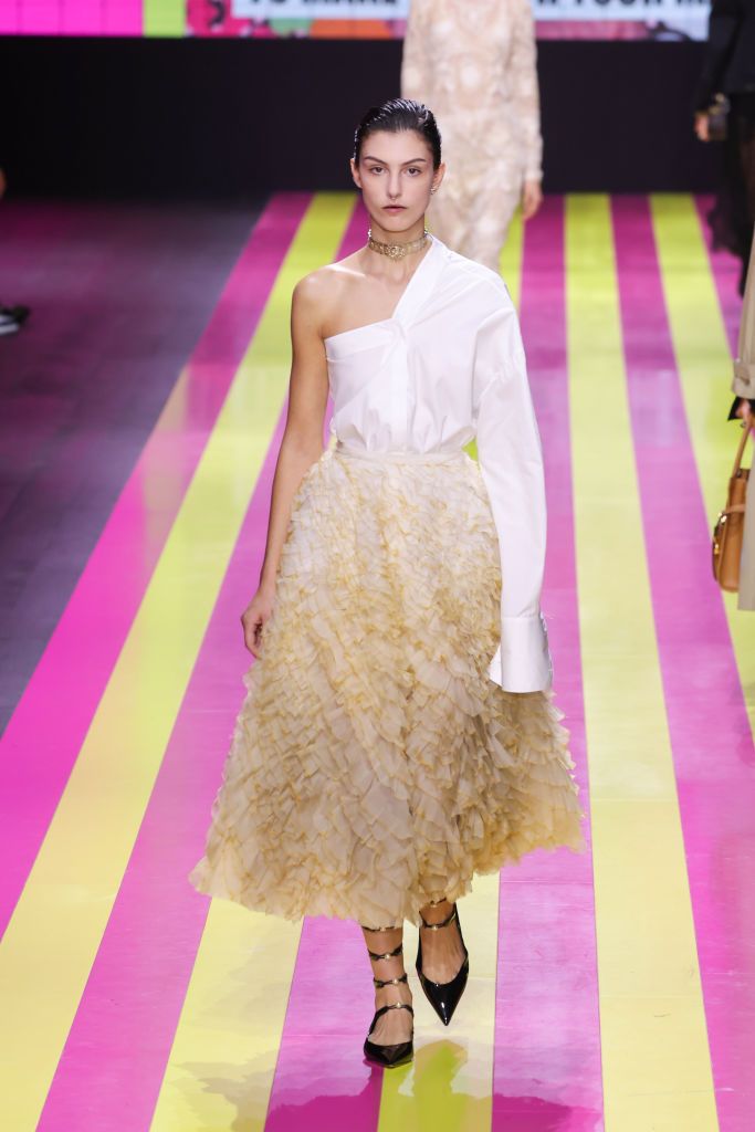 PARIS, FRANCE - SEPTEMBER 26: (EDITORIAL USE ONLY - For Non-Editorial use please seek approval from Fashion House) A model walks the runway during the Christian Dior Womenswear Spring/Summer 2024 show as part of Paris Fashion Week on September 26, 2023 in Paris, France. (Photo by Victor Boyko/Getty Images)