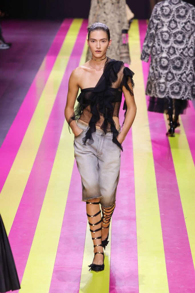 PARIS, FRANCE - SEPTEMBER 26: (EDITORIAL USE ONLY - For Non-Editorial use please seek approval from Fashion House) A model walks the runway during the Christian Dior Womenswear Spring/Summer 2024 show as part of Paris Fashion Week on September 26, 2023 in Paris, France. (Photo by Victor Boyko/Getty Images)