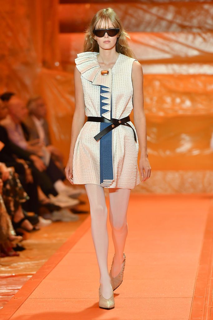 PARIS, FRANCE - OCTOBER 02: (EDITORIAL USE ONLY - For Non-Editorial use please seek approval from Fashion House) A model walks the runway during the Louis Vuitton Womenswear Spring/Summer 2024 show as part of Paris Fashion Week on October 02, 2023 in Paris, France. (Photo by Dominique Charriau/WireImage)